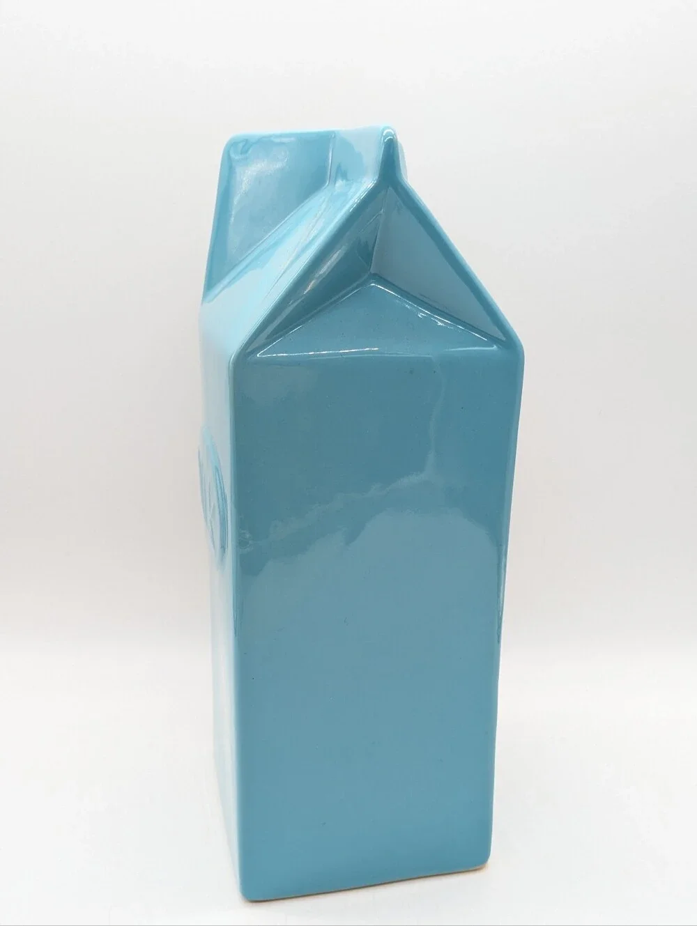 Large Blue Ceramic Novelty Milk Carton Vase